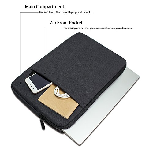 YOCOWOCO 12 Zoll Laptop-Taschen Schutzhülle Macbook Tasche mit Reißverschluss Tragetasche mit extra Beutel,Schwarz - 3