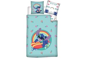 AYMAX Bettwäsche Disney Stitch Aloha, 100% Baumwolle, Bettbezug 140 x 200 cm und Kissenbezug 65 x 65 cm