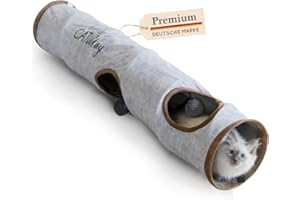 KaraLuna Premium Katzentunnel 120 x 24 cm I 3 Gucklöcher & Spielbälle I Katzen Spieltunnel Faltbar Katzenspielzeug Katzen Tunnel Rascheltunnel Höhle Rolle Cat Tunnel Katze grau Kaninchen XXL