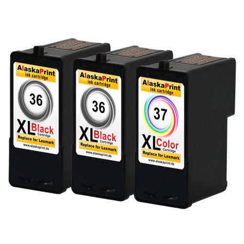 Premium 3er Set Kompatible Druckerpatronen Als Ersatz für Lexmark 36 XL + 37 XL für Lexmark Z2410 X3650 X3690 X4630 X4650 X5650 X3630 X5690 X6650 X6675 Z2420 X6690 Z2400 Tintenpatronen (Schwarz , Farbig) 2x36+1x37- Lex