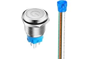 Gebildet 19mm Interruttori a Pulsante ad Aggancio in Acciaio Inossidabile, 12V-24V 5A LED 1NO1NC SPDT ON Off Interruttore a Levetta Impermeabile con Spina a Filo (LED Bianca)