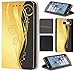 Price comparison product image Coverfix Premium Samsung Galaxy A5 (Model 2017) A520 Flip Cover Synthetic Leather Flip Case Mobile Phone Cover 1300 Abstract Schwarz Gelb Goldfarben