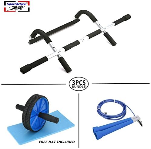 Doorway Pull up Bar with Abdominal Roller Wheel and Boxers Skipping Rope