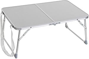 LOLAhome Mesa Plegable Camping y Playa 60x40x25 cm, Mesa Picnic maletín, portátil con asa y Correa Transporte, Patas Plegables Aluminio, Tablero MDF Aspecto Madera Nogal, Gris, compacta y Ligera.