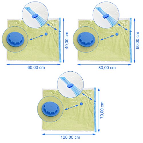 iLP 20 tlg. Set Aufbewahrungsbeutel Vakuum-Beutel in 3 verschiedenen Größen für Kleidung, Garderobe und Textil 70 x 120, 60 x 80 & 40 x 60 cm - 3