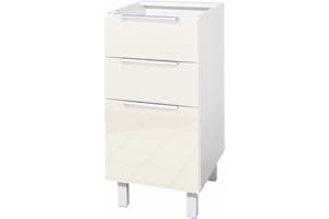 BERLIOZ CREATIONS Berlioz créations Bas da Cucina 3 CASSETTI 40, Legno ingegnerizzato, Avorio ad Alta brillantezza, 40 x 52 x 83 cm