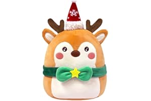 POPOYU Weihnachten Elch Plüsch Kissen Spielzeug, Elch Kissen mit Einer grünen Fliege, süße Plüsch Kissen Puppe weiche Baumwolle Plüsch Puppe, für Kinder Mädchen Jungen Geburtstagsgeschenk Weihnachten