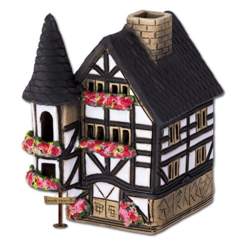 Lichthaus Fachwerkhäuschen weiß original Fit4Style Leucht-Keramik Handarbeit Deko-Häuschen Leuchthaus Räucherhaus DKH07W