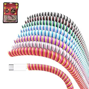 Crysendo Spiral Triple Color 3 Pcs 1.5 Meters Cable Cord Charger Protector Saver Winder for iPhone & Android Charging Cables Earphones 1.5 Meter / 150 cms- Full Size Pack of 3 Pieces