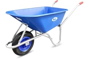 WILCOX EQUIMED Equimed Garden Wheelbarrow - Lightweight Trolley with 85L Plastic Bucket, Puncture-Proof PU Wheel, Galvanised Frame (Blue)