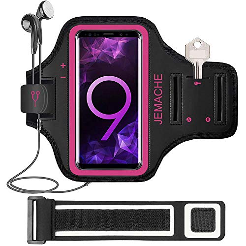 Galaxy S10+/S9+/S8+ Brassard, JEMACHE Gym Courir Sport Armband pour Samsung Galaxy S8/S9/S10 Plus avec Clé/Cartes de Visites (Rose)
