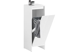 SoBuy Mobiletto Bagno Salvaspazio con Cesto Portabiancheria – Mobile Bagno Bianco 30x30x87 cm con Anta a Ribalta, Armadietto da Bagno Moderno per Bagni Piccoli, WC o Lavanderie BZR154-W