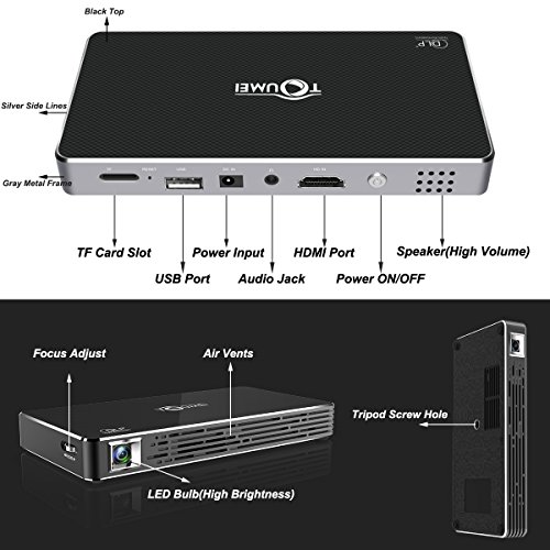 Pico Mini Projector, Toumei C800S Wireless DLP Mobile Android Operation System, High Lumens LED Projector 2.4G/5.8G Dual Wifi Bluetooth 4.0 Quad-Core CPU HDMI/TF/USB Socket Keystone Correction - UK plug