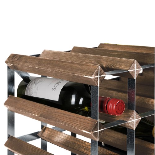 Weinregal / Flaschenregal System TREND für 18 Fl., Holz Kiefer dunkelbraun gebeizt, stapelbar / erweiterbar, komplett montiert – H 22,8 x B 61,2 x T 30 cm - 4
