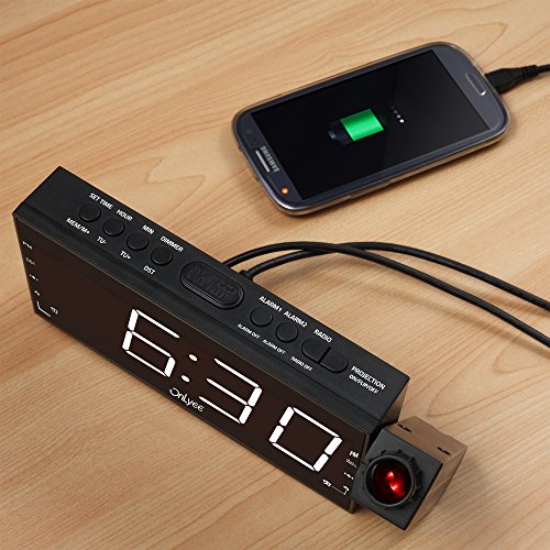 OnLyee 1,8”LED Dimmbarer Projektion Dual-Wecker mit FM Radio und USB Aufladefunktion, Batterie-Backup, Sleep-Timer und Snooze Funktion - 7