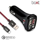 boAt Dual Port Rapid Car Charger (Qualcomm Certified) with Quick Charge 3.0 + Free Micro USB Cable - (Black)