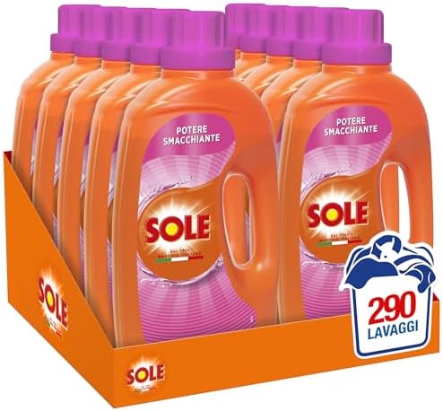 Sole Detersivo Lavatrice Liquido Potere Smacchiante 290 Lavaggi, Formula Igienizzante, 10 Confezioni da 29 Lavaggi