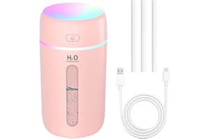 KARFUN Luftbefeuchter Auto, Luftbefeuchter Schlafzimmer, Desktop Leiser Mini Luftbefeuchter mit 7 Farben Licht, Automatische Abschaltung, Büro, Schlafzimmer, Auto, 250ml (Hellrosa)
