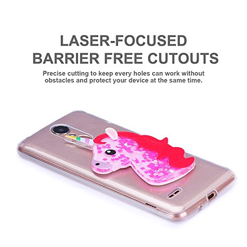 Funda LG K4 2017  Caselover 3D Bling Silicona TPU Unicornio Carcasas para LG K4 2017 Glitter L  quido Arena Movediza Protecci  n Caso Sparkle Brillar Cristal Tapa Case Suave Transparente Claro Bumper Cover Anti Ara  azos Choque Absorci  n Cubierta Caja  5 0 pulgadas  - Rosa roja