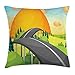 Produktbild WCMBY Road Trip Throw Pillow Cushion Cover, Scenery of a Long Viaduct Road Passing Through Pine Forest with Sunset at Horizon, Decorative Square Accent Pillow Case, 18 X 18 inches, Multicolor