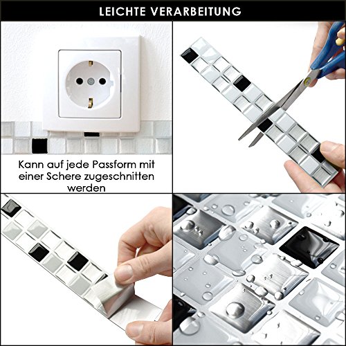 Grandora W5288 Mosaik Fliesenaufkleber 3D-Effekt große Auswahl Wandaufkleber Küche Bad Fliesendekor Folie selbstklebend Design 3 - 6