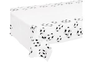 HONGCI Football Table Cloth Table Cover Party for World Cup 2022,108*180cm Rectangle Black White Football Soccer Plastic Tablecloth for Football Party Table Decorations Supplies,Football Birthday Decorations