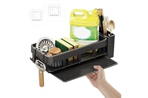 TSASWEET Porta Spugna Lavandino Autoadesivi Porta Spugne da Parete Organizzatore Spugne e Detersivo Piatti Portaspugna per Lavello con Vassoio di Scarico Rimovibile in Plastica con 2 Ganci