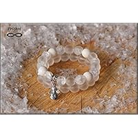 Weiss Eule - Eleganten Frauen Satz von 2 Armbänder - Matt Kristall (10mm), Rissiger Kristall (10mm), Weiße Korallen (10mm)