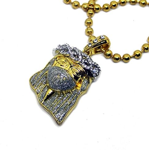 Mini Jesus Peice Fully Iced Out with 30 inch Ball Chain - Gold Plated