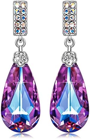 Earrings Women, Stud Earrings, with Purple Crystals From Austria, Teardrop of Angel
