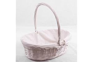 DIKASA CESTO CON MANICO NASCITA FODERATO VIMINI BIANCO SHABBY 40X28H35