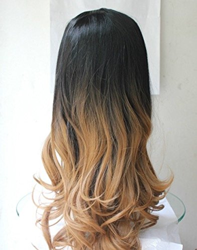 Ladies 3/4 Wig Fall Clip In Hair Piece Extensions Ombre Dip dye (Wavy/curly, Black to dark blonde)