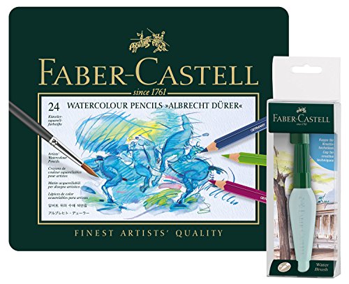 Faber-Castell 117590 Crayons aquarelle Albrecht Dürer 24 Étui en métal, Art et Graphic Réservoir d'eau Pinceau