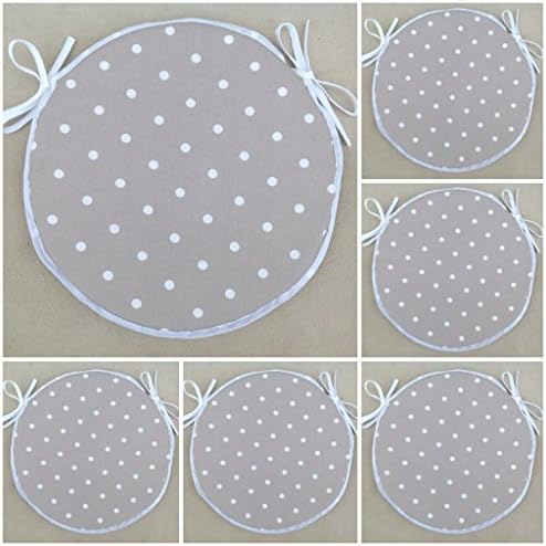 SET OF 6 TAUPE POLKA DOT 14" ROUND BISTRO STYLE CHAIR SEAT PADS