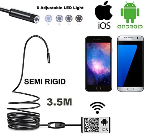 Firstwish Wifi Endoscope Inspection Camera OTG Megapixels Camera Pipe USB Borescope Waterproof Snake Camera For Smartphone Android IOS 6 LEDS (3.5M-semi)