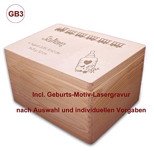 zur Geburt, große Holz-Geschenkbox Gr. 3, Kiefer incl. Auswahl-Lasergravur (GB6) - 8