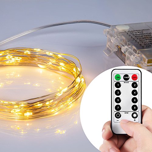 Lichterkette Batterie ,Teorder Batterie Betrieben LED-Lichter Feenhafte Schnur wasserdicht 33ft 10M 100 LEDs Kupferdraht-Licht Warmes weißes Innen- und im Freien mit Fernsteuerpult für Halloween-Weihnachtsbaum, Partei, Hochzeit, Garten, Festival (keine Batterie eingeschlossen) - 4