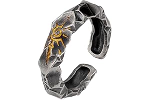 Auriselle Anello da Uomo Regolabile Rune del Sole D'Oro Anello Aperto Vintage Vichingo Retrò da Pollice Gotico Gioielli Regali per Uomini Ragazzi Padre, Nero/Argento