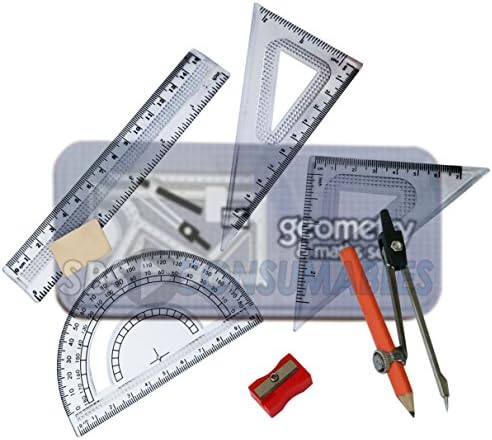 MATHS &amp; GEOMETRY COMPASS TIN SET BACK TO SCHOOL COLLEGE