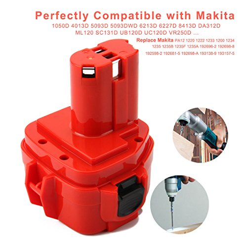Creabest 12V 3,0Ah Ni-MH Ersatz-Akku für Makita 1220 1222 1233 PA12 1200 1234 1235 1235B 1235F 1235A 192696-2 192698-8 192598-2 192681-5 192698-A 193138-9 193157-5 - 2