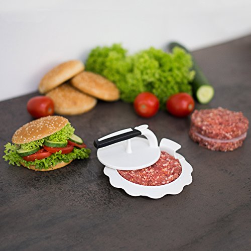 Relaxdays Burgerpresse mit Spachtel, Für 11,5 cm Patties, Hamburgerpresse aus Kunststoff, Spülmaschinenfest, HBT: ca. 7 x 16 x 16 cm, weiß - 2