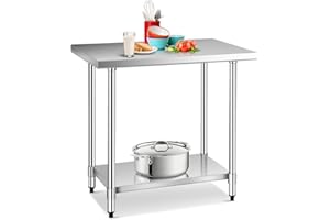COSTWAY Table de Travail Cuisine en Acier Inoxydable 61 x 92 cm, Plan de Travail Cuisine avec 2 Étagère, Charge 250 kg, Extérieur/Intérieur pour Restaurant, Jardin, Hôtel
