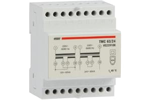 VEMER VE229100 model TMC 63/24 DIN-rail mounting safety transformer for continuous service 230V/12-24V. Color Grey