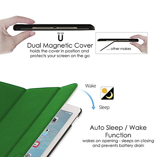 Forefront Cases® Neue Leder Hülle / Tasche / Case / Cover für Apple iPad Air 2 / 2nd Generation (Oktober 2014) – Rundum-Geräteschutz und intelligente Auto-Sleep-Wake-Funktion mit 3-JAHRES-GARANTIE VON FOREFRONT CASES – inkl. Eingabestift und Displayschutz - 5