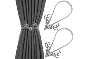 ANOTHEEE 2 Pieces Spring Rope Curtain Tiebacks Adjustable Decorative Curtain Holdbacks Alloy Elk Curtain Straps Curtain Clip Buckle（Silver）