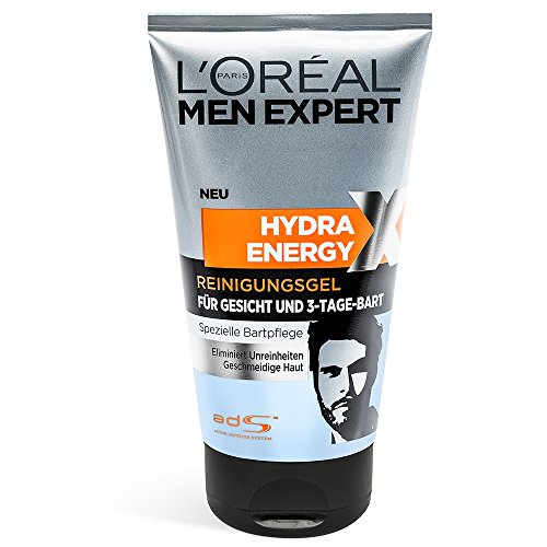 L'Oréal Men Expert Hydra Energy Reinigungsgel für Gesicht und Bart (Gesichtspflege für Männer mit 3-Tage-Bart), 1er Pack (1 x 150 ml)