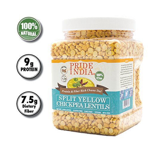 Pride Of India - Split Yellow Chickpea Lentils - 1.5 lbs (680 gm) Jar - Dieta altamente nutriente e di base - Contiene fibre (7,5 g) e proteine (9 g) per porzione (16 porzioni)