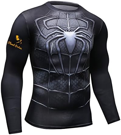 Planet Protein Black Spiderman Superhero Compression Top (Extra Large)