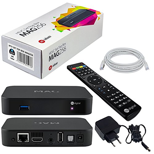 MAG 256 Original IPTV SET TOP BOX Multimedia Player Internet TV IP Receiver (HEVC H.256 fähig) + LAN Kabel
