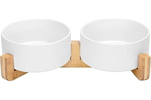 SPUNKYJUNKY Cuencos para Mascotas Hechos de cerámica, y un Soporte de bambú con esmaltado Mate Antideslizante, un Set Completo para Comida y Agua diseñado para Gatitos, Perros pequeños y medianos